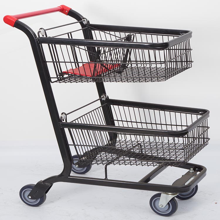 Home Improvement Stores - 2-stufiger Trolley-Wagen, doppelter kommerzieller zweilagiger Einkaufskorb,