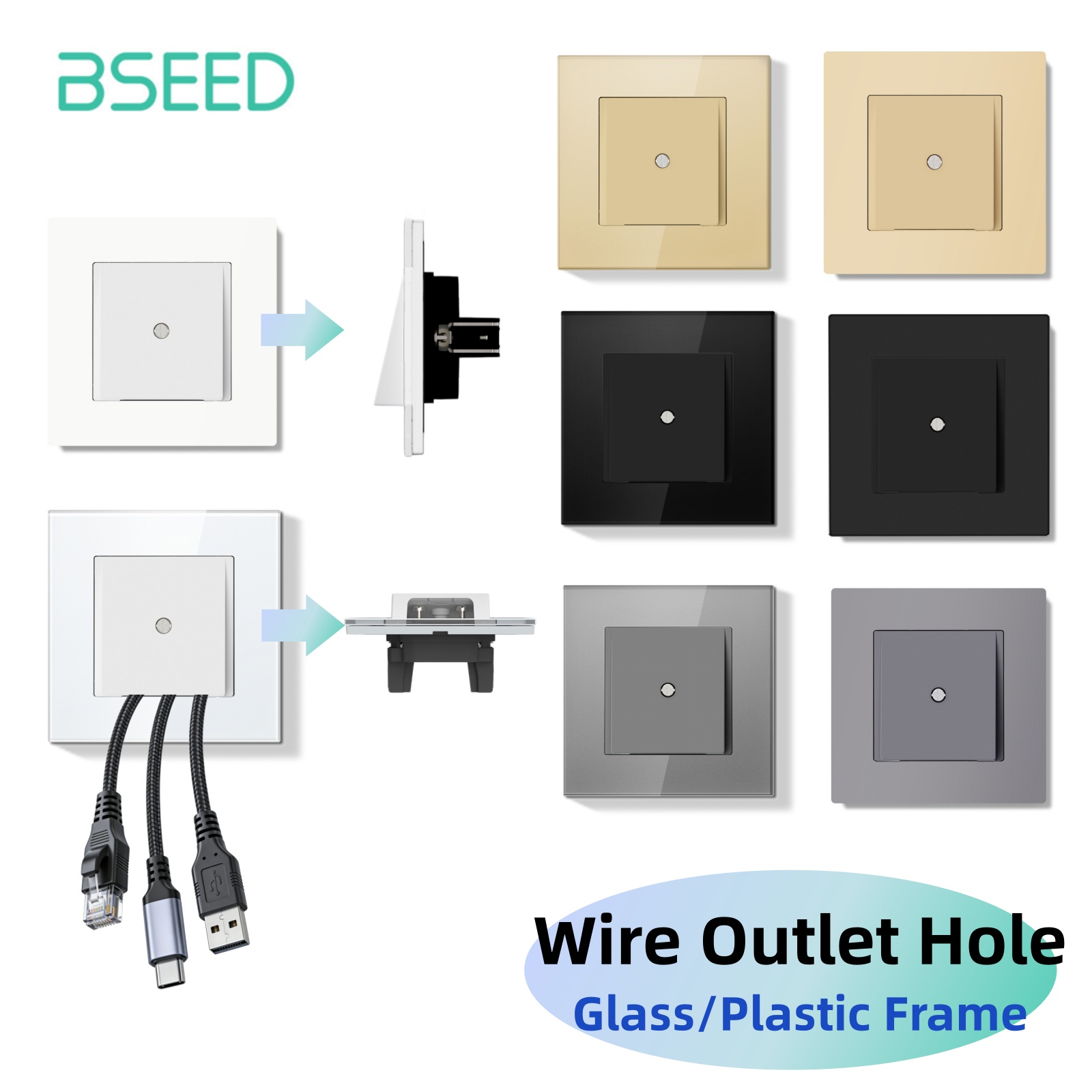 Home Improvement Outlet - Bseed E-Serie Wand-Kabelauslass-Abdeckung, Steckdosen-Kabelschutz, Steckerabdeckung, Kabelorganisator,